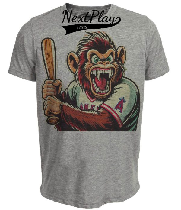 Los Angeles Angels Retro Baseball Mascot Mania 1995 Artwork Heather Gray Sublimated T-Shirt
