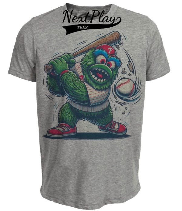 Philadelphia Phillies Retro Baseball Mascot Mania 1993 Artwork Heather Gray Sublimated T-Shirt