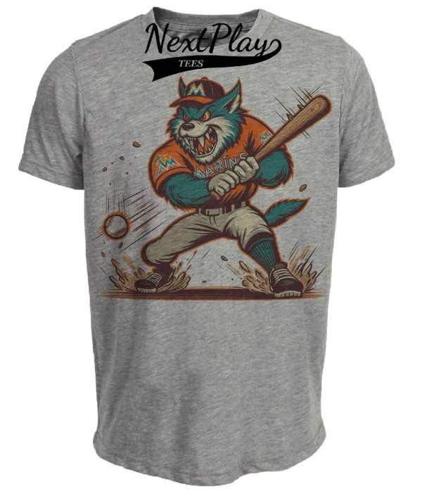Florida Miami Marlins Retro Baseball Mascot Mania 1998 Artwork Heather Gray Sublimated T-Shirt