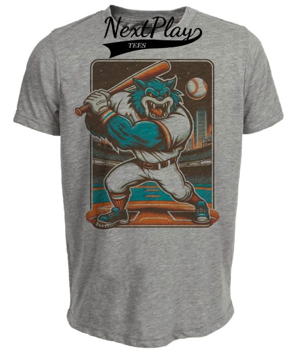 Florida Miami Marlins Retro Baseball Mascot Mania 2001 Artwork Heather Gray Sublimated T-Shirt