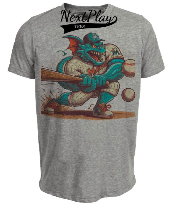 Florida Miami Marlins Retro Baseball Mascot Mania 2003 Artwork Heather Gray Sublimated T-Shirt