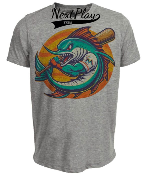 Florida Miami Marlins Retro Baseball Mascot Mania 2002 Artwork Heather Gray Sublimated T-Shirt