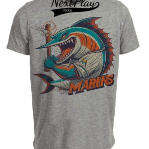 Florida Miami Marlins Retro Baseball Mascot Mania 2007 Artwork Heather Gray Sublimated T-Shirt