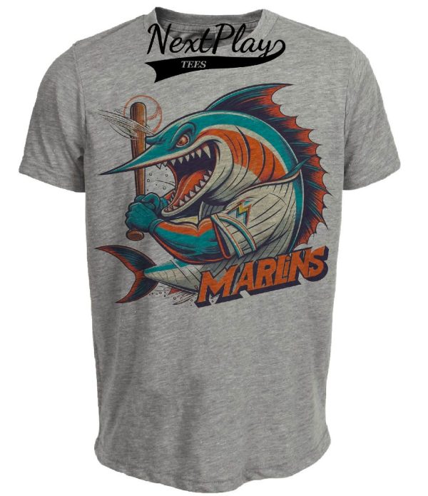 Florida Miami Marlins Retro Baseball Mascot Mania 2007 Artwork Heather Gray Sublimated T-Shirt