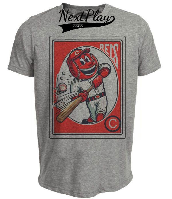 Cincinnati Reds Retro Baseball Mascot Mania 1988 Artwork Heather Gray Sublimated T-Shirt