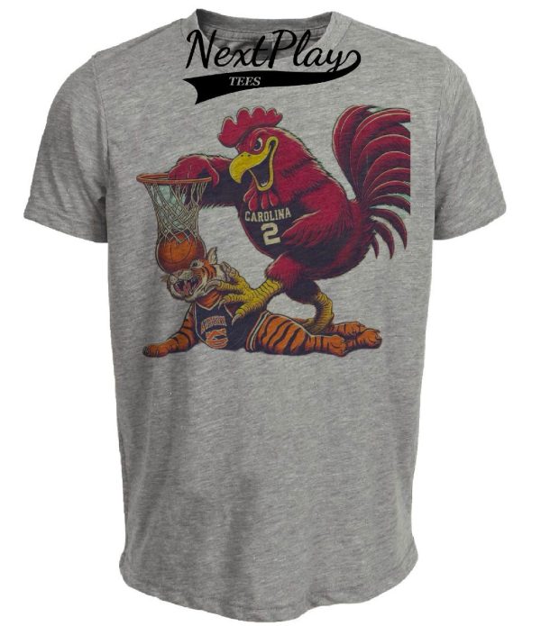 South Carolina Gamecocks vs. Auburn Tigers Retro Rivalry Basketball Mascot 1985 Artwork Heather Gray Sublimated T-Shirt