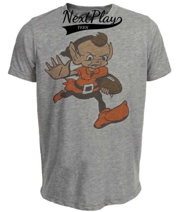 Cleveland Browns Retro Brownie Elf Mascot Football Artwork Heather Gray Sublimated T-Shirt