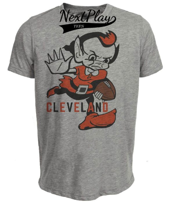 Cleveland Browns Retro Elf Mascot Football Artwork Heather Gray Sublimated T-Shirt