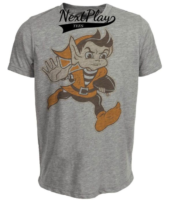 Cleveland Browns Retro Elf Mascot Football Artwork Heather Gray Sublimated T-Shirt
