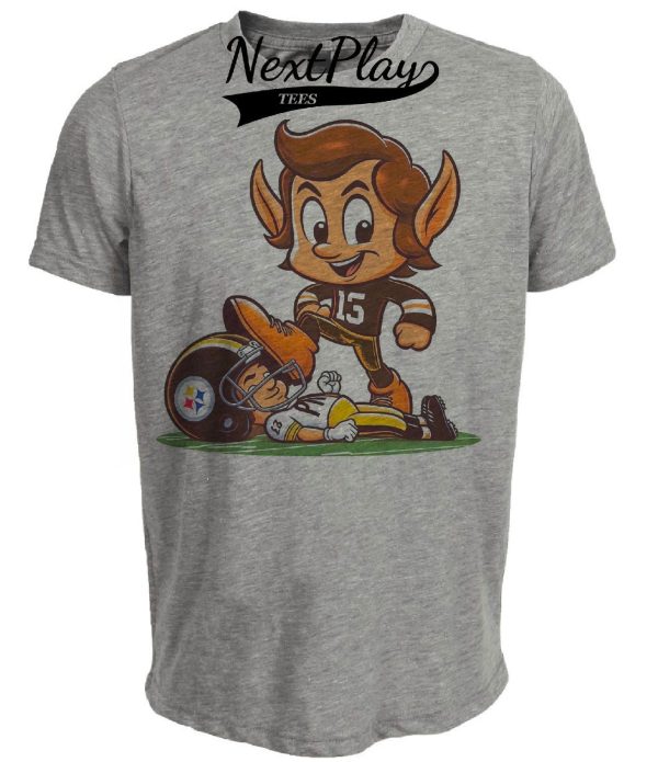 Cleveland Browns vs. Pittsburgh Steelers Retro Rivalry Football Mascot 1985 Artwork Heather Gray Sublimated T-Shirt