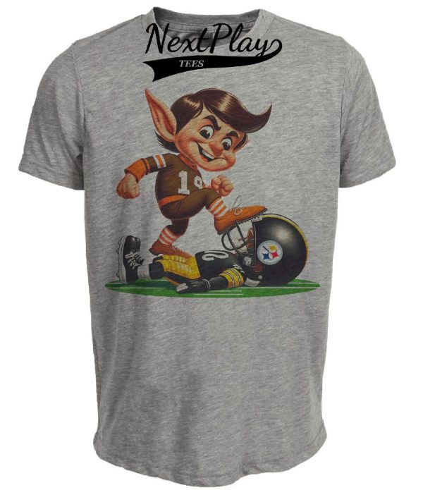 Cleveland Browns vs. Pittsburgh Steelers Retro Rivalry Football Mascot 1978 Artwork Heather Gray Sublimated T-Shirt