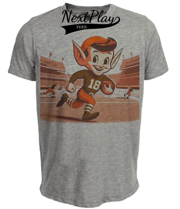 Cleveland Browns Retro Elf Mascot Football Artwork Heather Gray Sublimated T-Shirt