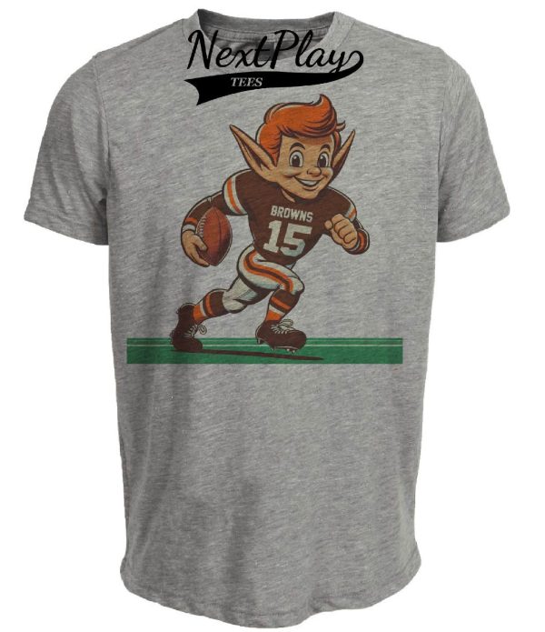 Cleveland Browns Retro Elf Mascot Football Artwork Heather Gray Sublimated T-Shirt