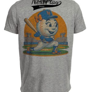 New York Mets Retro Mrs. Met Baseball Artwork Heather Gray Sublimated T-Shirt