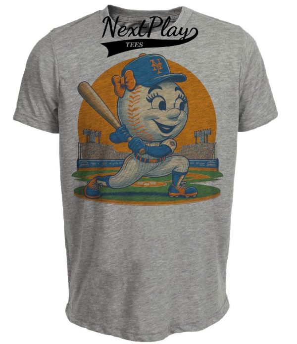 New York Mets Retro Mrs. Met Baseball Artwork Heather Gray Sublimated T-Shirt