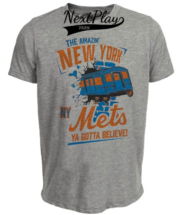 New York Mets Retro Baseball 1970 Artwork Heather Gray Sublimated T-Shirt
