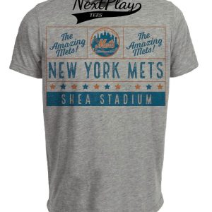 New York Mets Retro Shea Stadium Baseball 1965 Artwork Heather Gray Sublimated T-Shirt