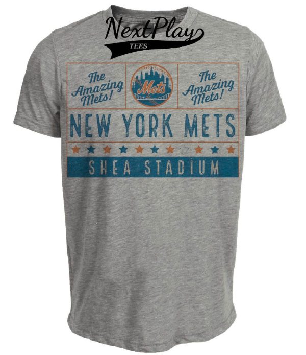 New York Mets Retro Shea Stadium Baseball 1965 Artwork Heather Gray Sublimated T-Shirt