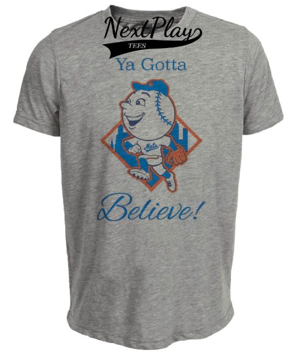 New York Mets Retro Mr. Met Believe Baseball 1968 Artwork Heather Gray Sublimated T-Shirt