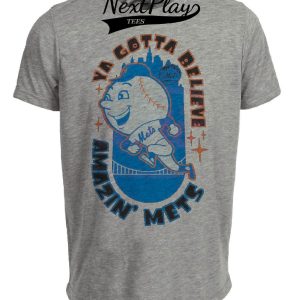 New York Mets Retro Mr. Met Believe Baseball 1969 Artwork Heather Gray Sublimated T-Shirt
