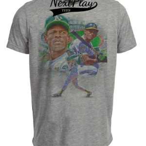 Oakland A’s Retro Rickey Henderson Baseball 1982 Artwork Heather Gray Sublimated T-Shirt