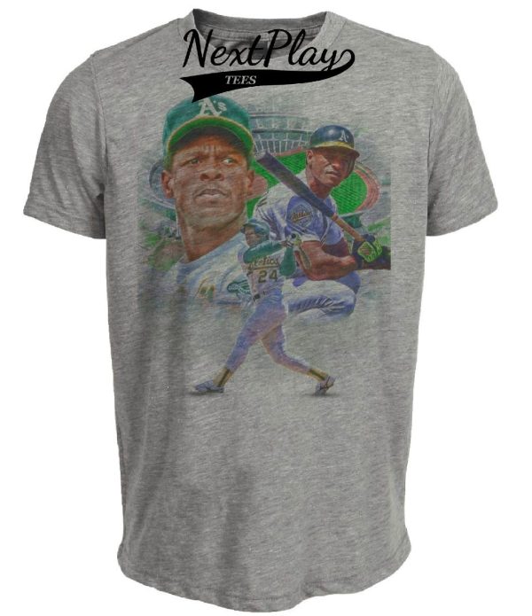 Oakland A’s Retro Rickey Henderson Baseball 1982 Artwork Heather Gray Sublimated T-Shirt
