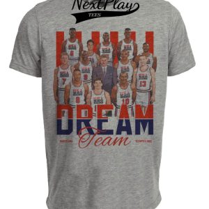 USA Dream Team Olympics Retro Jordan, Bird, Magic Basketball 1992 Artwork Heather Gray Sublimated T-Shirt