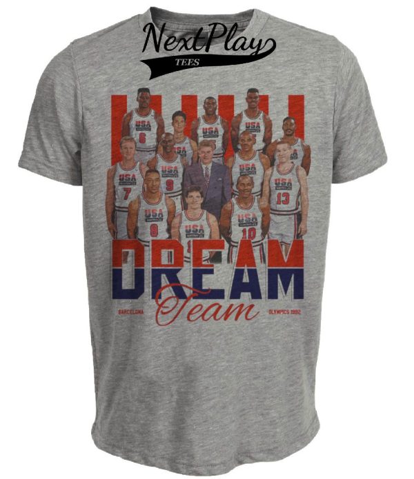 USA Dream Team Olympics Retro Jordan, Bird, Magic Basketball 1992 Artwork Heather Gray Sublimated T-Shirt