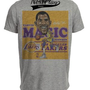 Los Angeles Lakers Retro Magic Johnson Basketball 1986 Artwork Heather Gray Sublimated T-Shirt