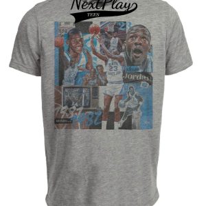 North Carolina Tar Heels Retro Jordan Collage Basketball 1982 Artwork Heather Gray Sublimated T-Shirt