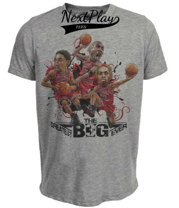 Chicago Bulls Retro Big 3 Jordan Pippen Rodman Basketball 1991 Artwork Heather Gray Sublimated T-Shirt