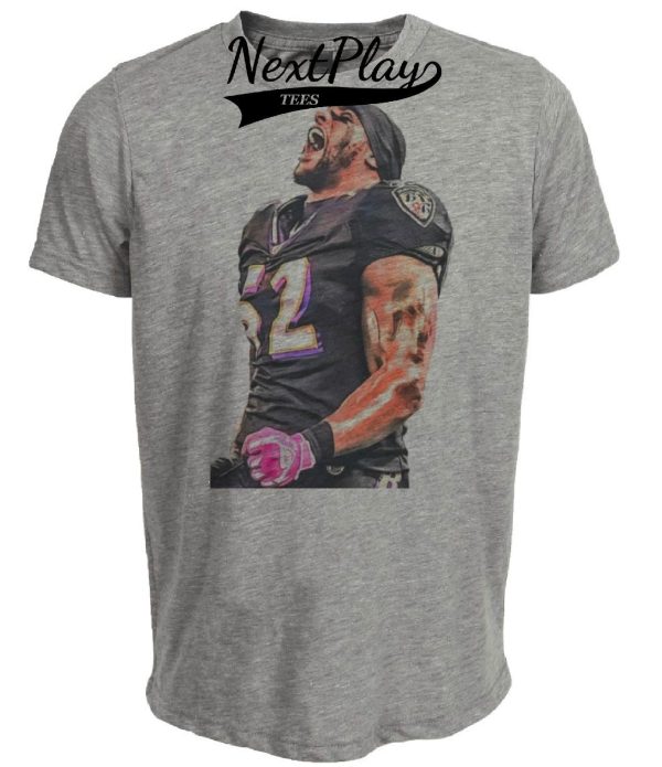 Baltimore Ravens Retro Ray Lewis Football 1996 Artwork Heather Gray Sublimated T-Shirt