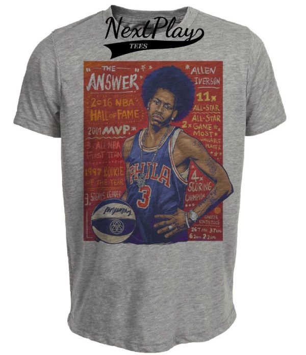 Philadelphia 76ers Retro Allen Iverson Basketball 1996 Artwork Heather Gray Sublimated T-Shirt