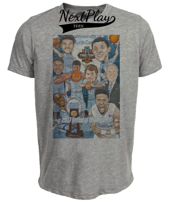 North Carolina Tar Heels Retro National Champions Basketball 2017 Artwork Heather Gray Sublimated T-Shirt