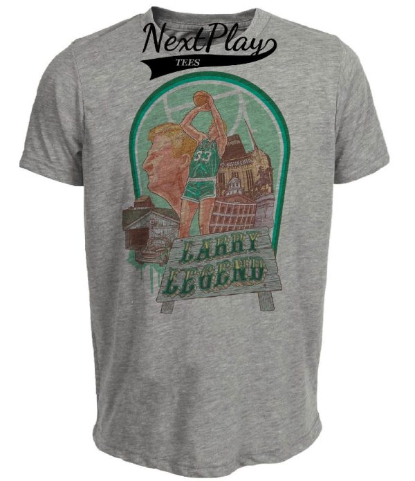 Boston Celtics Retro Larry Bird Basketball 1985 Artwork Heather Gray Sublimated T-Shirt