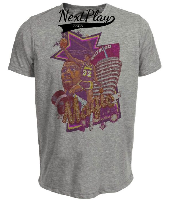 Los Angeles Lakers Retro Magic Johnson Basketball 1984 Artwork Heather Gray Sublimated T-Shirt
