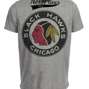 Chicago Black Hawks Retro Hockey 1937 Artwork Heather Gray Sublimated T-Shirt