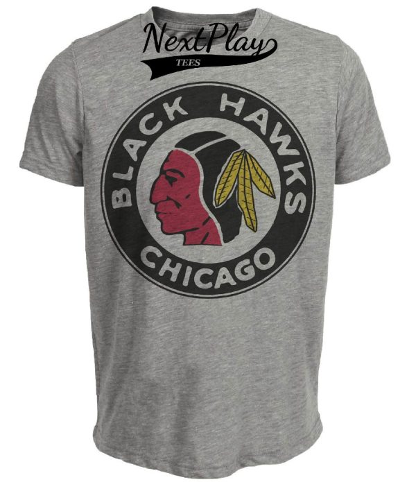 Chicago Black Hawks Retro Hockey 1937 Artwork Heather Gray Sublimated T-Shirt