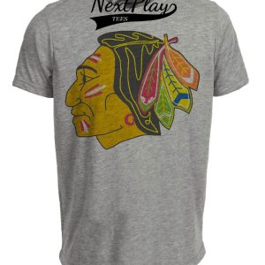 Chicago Black Hawks Retro Hockey 1957 Artwork Heather Gray Sublimated T-Shirt