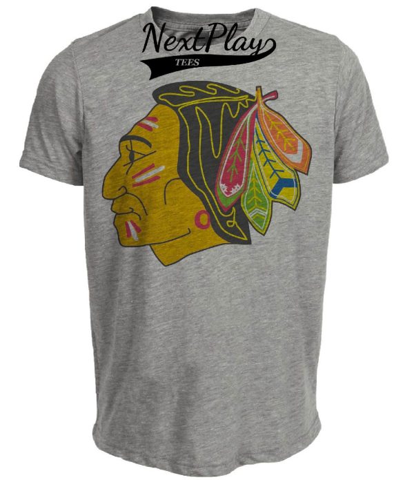 Chicago Black Hawks Retro Hockey 1957 Artwork Heather Gray Sublimated T-Shirt