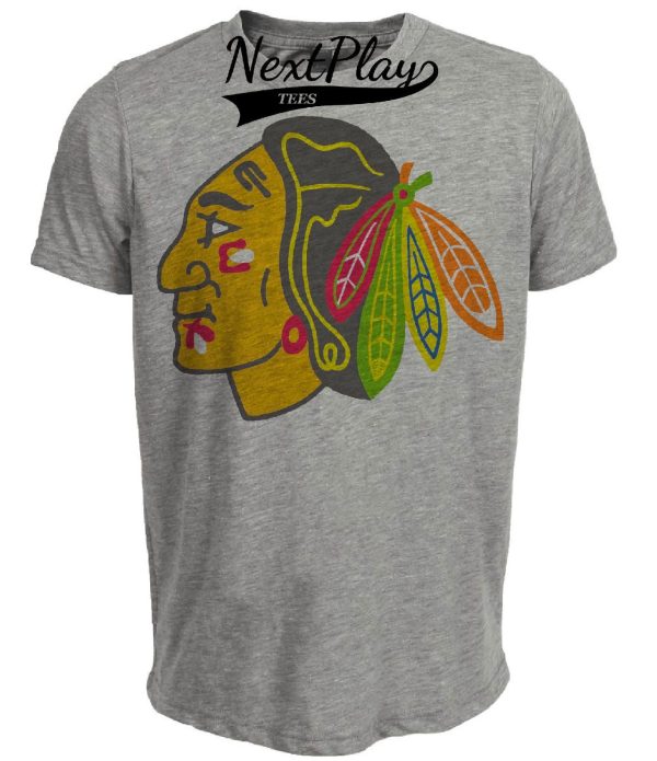 Chicago Black Hawks Retro Hockey 1961 Artwork Heather Gray Sublimated T-Shirt