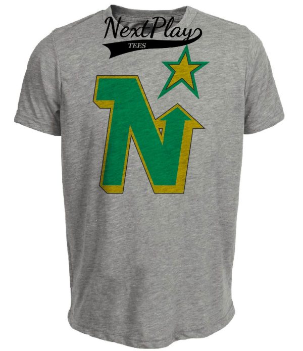 Minnesota North Stars Retro Hockey 1975 Artwork Heather Gray Sublimated T-Shirt