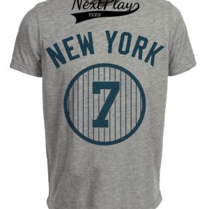 New York Yankees Retro Mickey Mantle Retired Jersey Baseball 1969 Artwork Heather Gray Sublimated T-Shirt