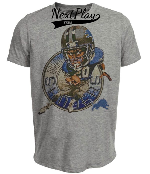 Detroit Lions Retro Barry Sanders Football 1991 Artwork Heather Gray Sublimated T-Shirt