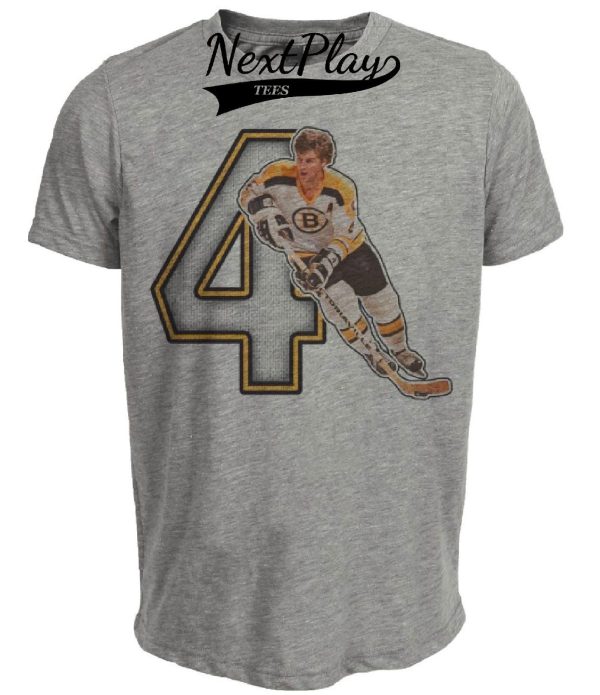 Boston Bruins Retro Bobby Orr Hockey 1972 Artwork Heather Gray Sublimated T-Shirt