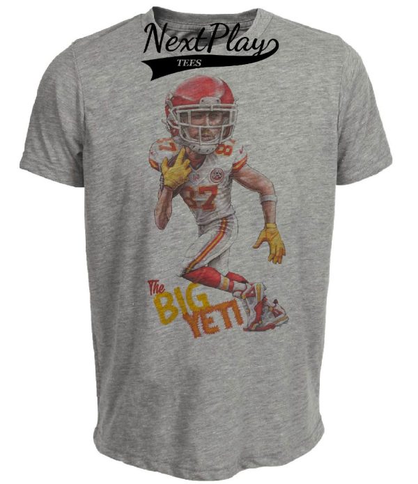 Kansas City Chiefs Retro Travis Big Yeti Kelce Football Artwork Heather Gray Sublimated T-Shirt