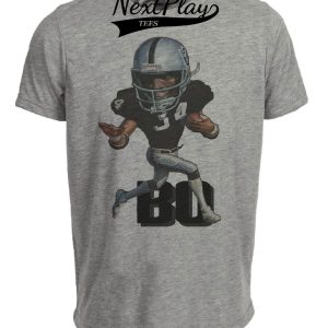 Oakland Raiders Retro Bo Jackson Football 1989 Artwork Heather Gray Sublimated T-Shirt