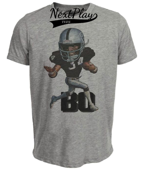 Oakland Raiders Retro Bo Jackson Football 1989 Artwork Heather Gray Sublimated T-Shirt
