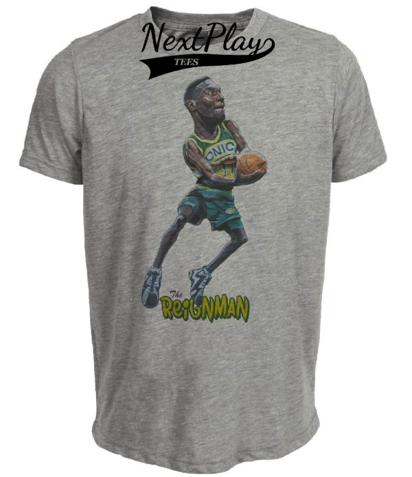 Seattle SuperSonics Retro Shawn Kemp Basketball 1993 Artwork Heather Gray Sublimated T-Shirt