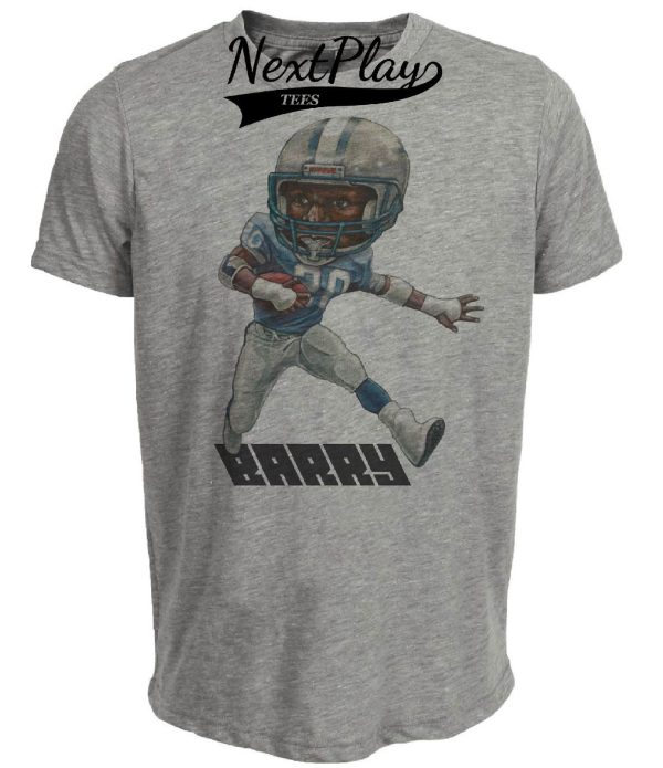 Detroit Lions Retro Barry Sanders Football 1992 Artwork Heather Gray Sublimated T-Shirt